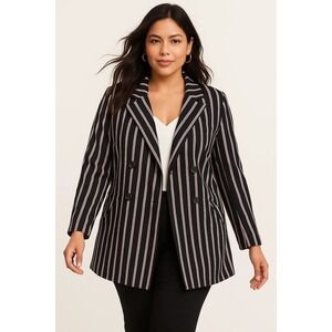 Torrid Women's Plus‎ Size 1X Black Pink White Striped Crepe Boyfriend Blazer